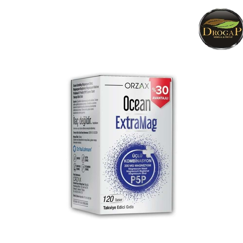 OCEAN EXTRAMAG P5P MAGNEZYUM 120 TABLET % 30 AVANTAJLI PAKAET 200 MG ( MAGNEZYUM MALAT )