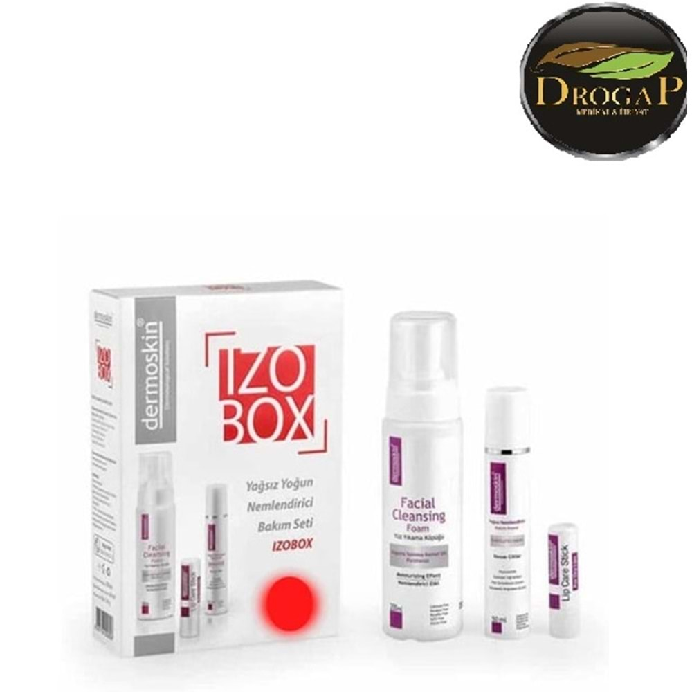 DERMOSKİN İZOBOX YAĞSIZ YOĞUN NEMLENDİRİCİ BAKIM SETİ ( Nemlendirici Krem 50 ml + Yüz Yıkama Köpüğü 200 ml + Lip Care Stick )