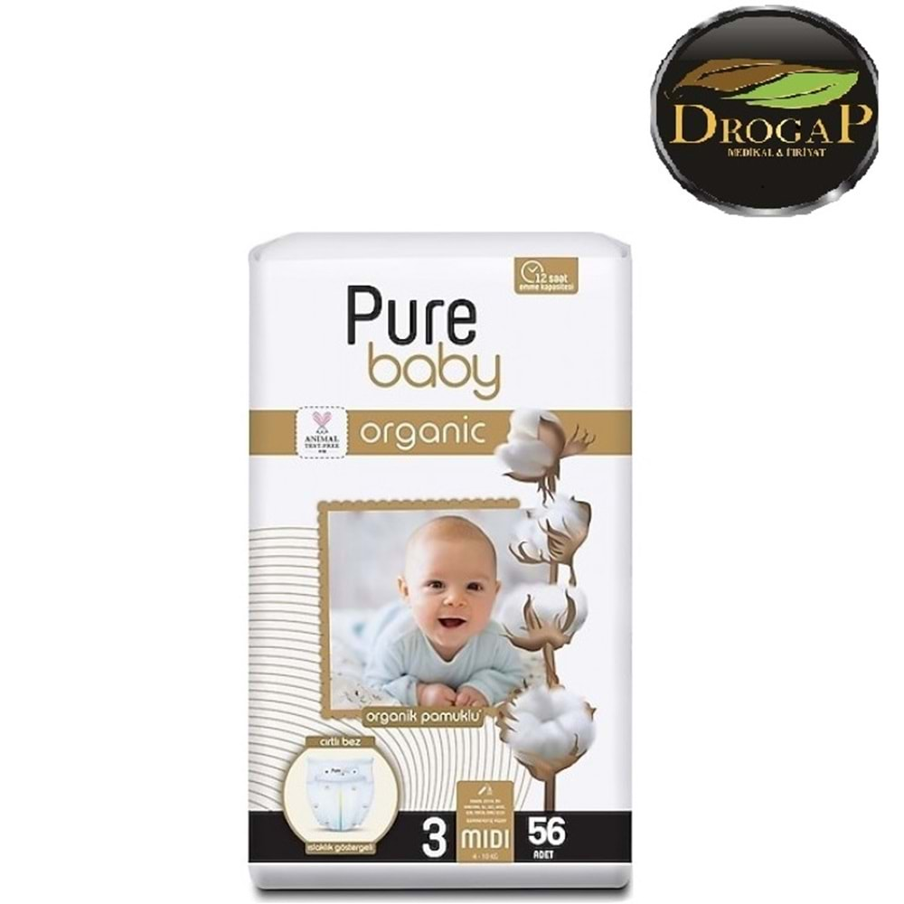 PURE BABY ÇOCUK BEZİ ORGANİC NEWBORN 4-10 KG 56 LI MİDİ NO : 3