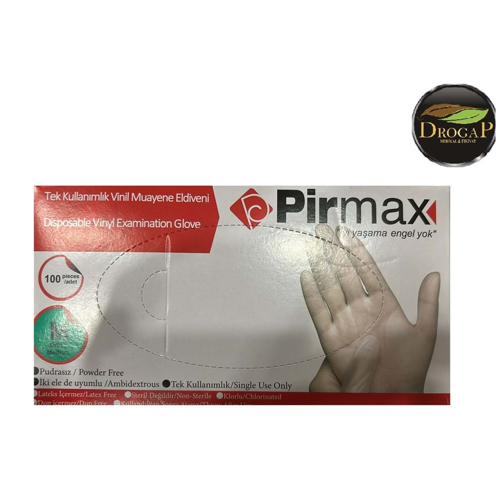 PİRMAX MUAYENE ELDİVENİ PUDRASIZ LATEX İÇERMEZ ( VİNİL BEYAZ )( MEDİUM )