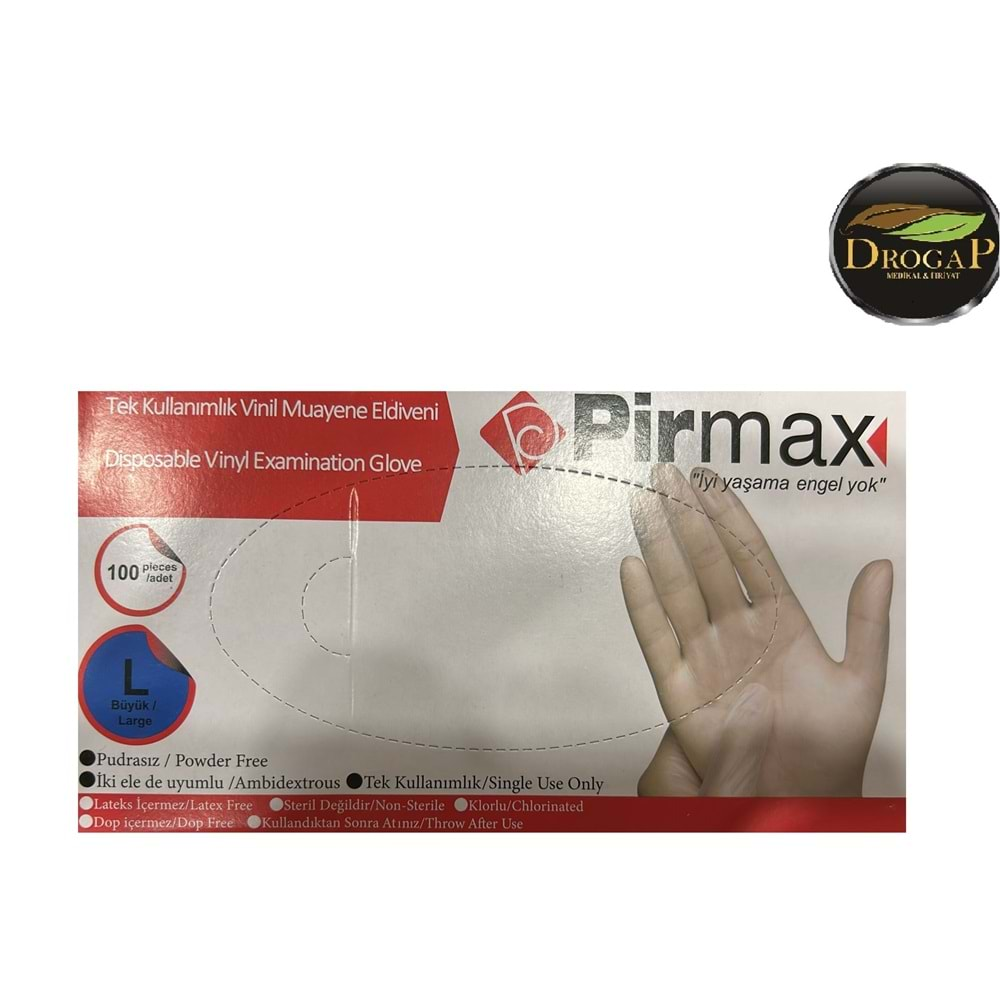 PİRMAX MUAYENE ELDİVENİ PUDRASIZ LATEX İÇERMEZ ( VİNİL BEYAZ )( LARGE )