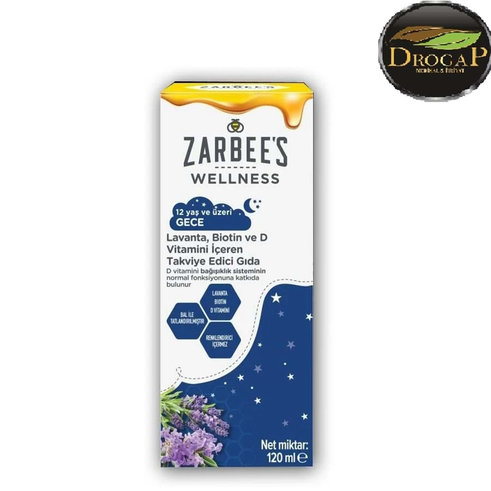 ZARBEES WELLNESS LAVANTA,BİOTİN VE D VİTAMİNİ İÇEREN TAKVİYE EDİCİ GIDA 120 ML ( 12 YAŞ ÜZERİ GECE )