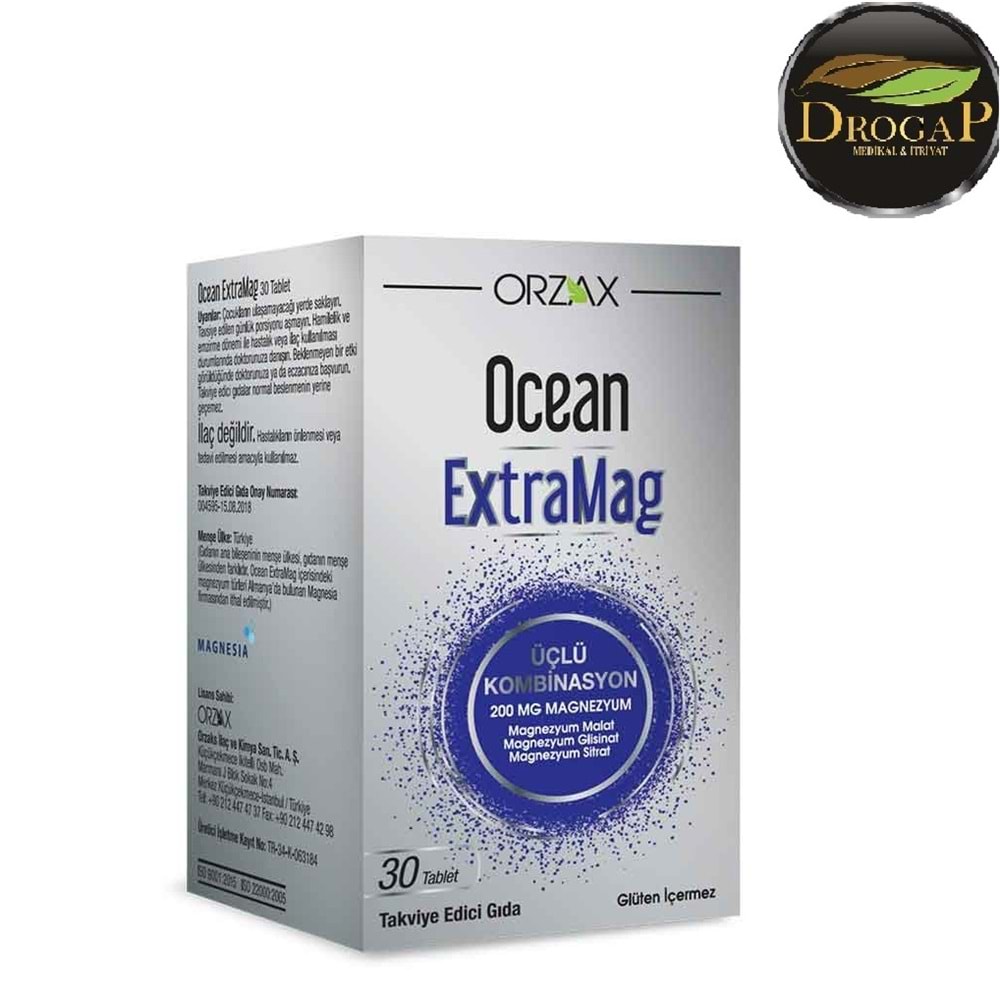 OCEAN EXTRAMAG MAGNEZYUM 30 TABLET GÜÇLÜ KOMBİNASYON ( MAG.MALAT&MAG.GLİSANAT&MAG.SİTRAT)