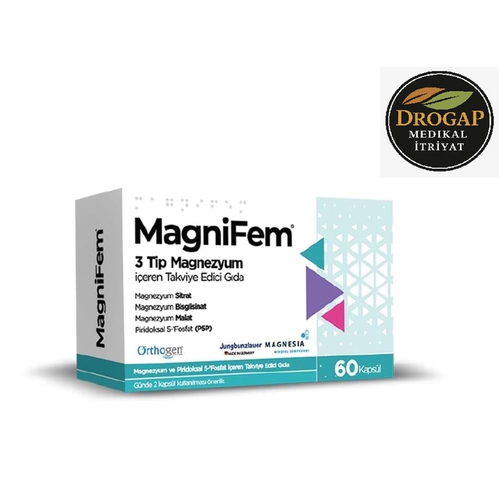 MAGNİFEM 60 KAPSÜL ( MAGNEZYUM SİTRAT & BİSGLİSANAT & MALAT & P5P )
