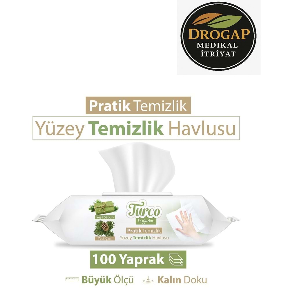 BABY TURCO YÜZEY TEMİZLEME HAVLUSU 100 LÜ ( YEŞİL SABUN )