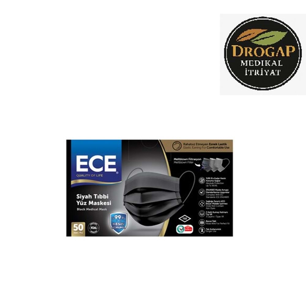 ECE CERRAHİ MASKE MELTBLOWN 50 Lİ PAKET ( SİYAH )