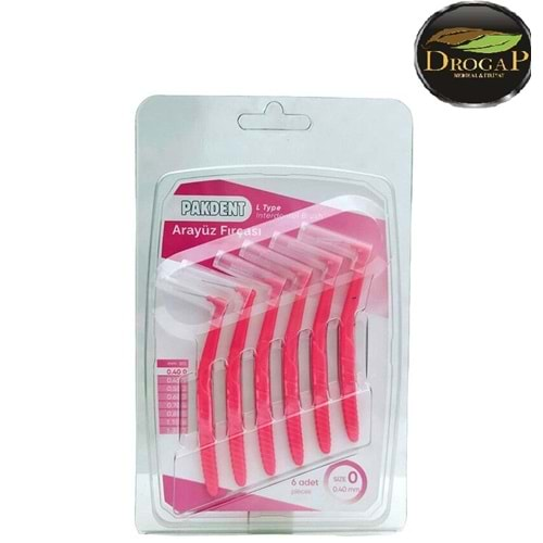 PAKDENT ARA YÜZ FIRÇASI 0,40 MM 6 LI PAKET ( L TYPE ) NO : 0 PEMBE