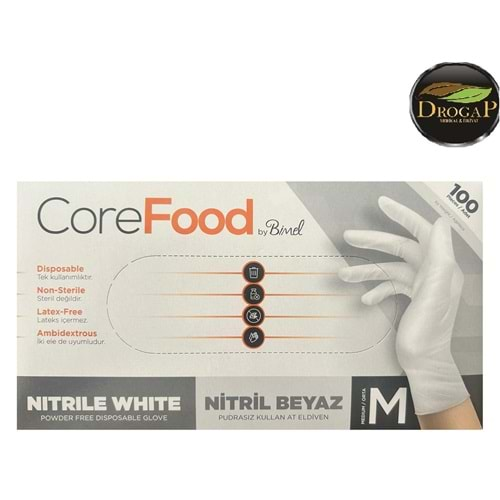 CORE FOOD VİNİL ( NİTRİL ) PUDRASIZ ELDİVEN LATEX İÇERMEZ ( MEDİUM )