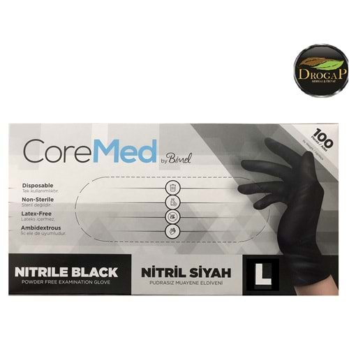 CORE MED MUAYENE ELDİVENİ NİTRİL PUDRASIZ ( LARGE ) ( SİYAH )