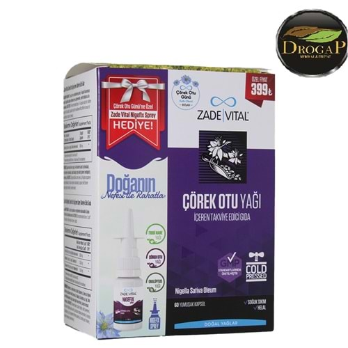 ZADE VİTAL ÇÖREK OTU YAĞI 60 KAPSUL & NİGEFİX 10 ML SPREY HEDİYELİ