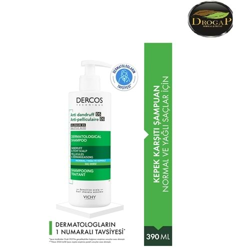 VİCHY DERCOS ANTİ-DANDRUFF KEPEK KARŞITI ŞAMPUAN 390 ML ( NORMAL VE YAĞLI SAÇLAR İÇİN )