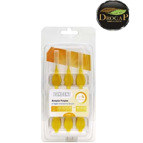 PAKDENT ARA YÜZ FIRÇASI 0,70 MM 6 LI PAKET ( U TYPE ) NO : 4 SARI