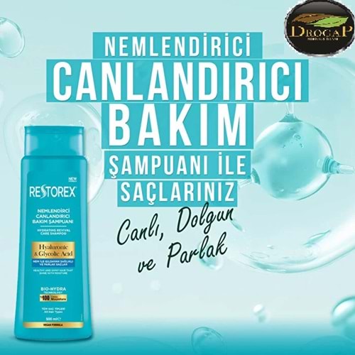 RESTOREX HYALURONİC GLYCOLİC ACİD ŞAMPUAN 500 ML ( NEMLENDİRİCİ VE BAKIM )