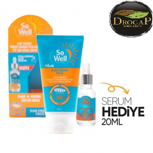 SO WELL SUNCARE KORUYUCU GÜNEŞ KREMİ SPF 50+ 75 ML + HYALURONİC SERUM 20 ML HEDİYELİ