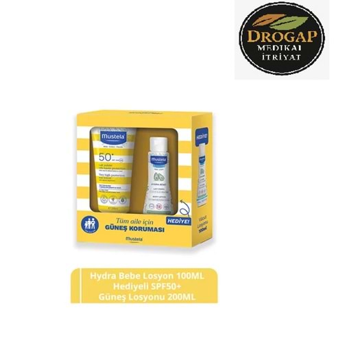 MUSTELA BEBEK GÜNEŞ LOSYONU SPF50+ TÜM AİLE İÇİN 200 ML + MUSTELA HYDRA BODY LOSYON 100 ML HEDİYELİ