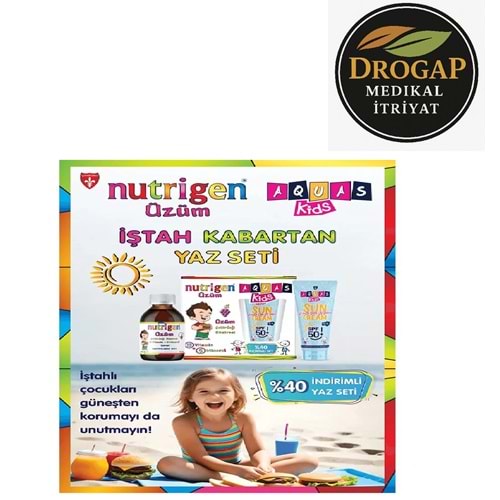 NUTRİGEN ÜZÜM ŞURUP 200 ML + AQUAS KİDS GÜNEŞ KREMİ SPF 50+ 100 ML HEDİYELİ KOFRE PAKET