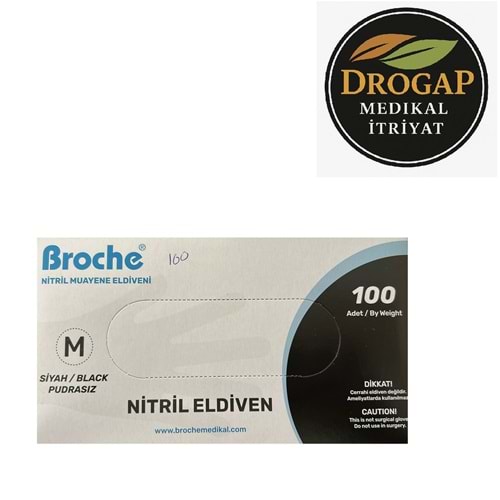 BROCHE MUAYENE ELDİVENİ NİTRİL PUDRASIZ ( MEDİUM ) ( SİYAH )