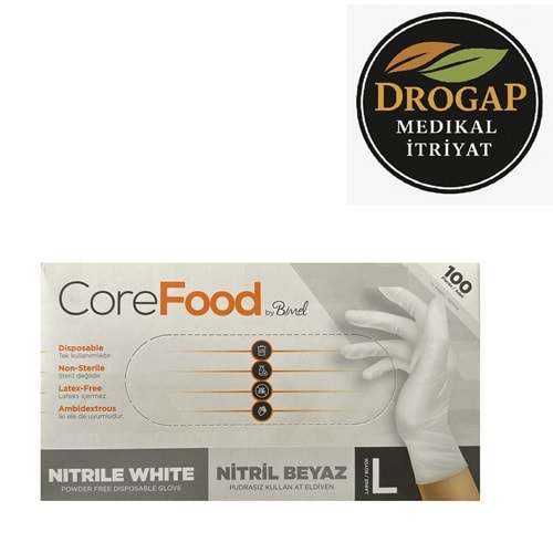 CORE FOO MUAYENE ELDİVENİ PUDRASIZ LATEX İÇERMEZ ( NİTRİL BEYAZ )( LARGE )