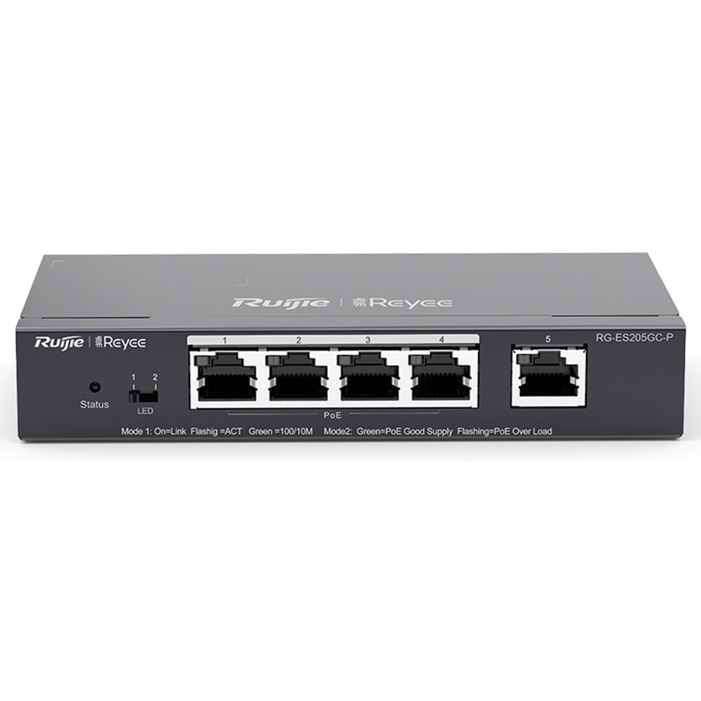 RUİJİE - REYEE RG-ES205GC-P 5-Port Gigabit Smart POE Switch, 5 Gigabit RJ45 Ports including 4 PoE/POE+ Ports, Metal Kasa