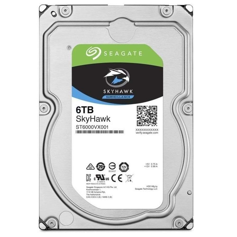 6TB SEAGATE SKYHAWK ST6000VX001 3.5 5400RPM SATA 256MB 7/24 GÜVENLİK