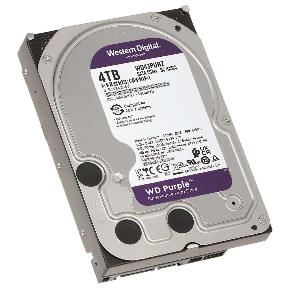 4TB 3.5 WD SATA 64MB PURPLE WD43PURZ 7/24 ( 3 Yıl Garanti )