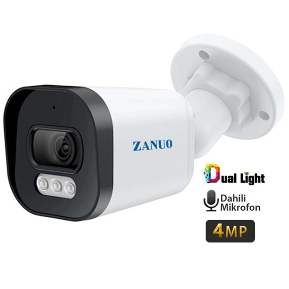 -ZANUO ZN-IPC-B1410C-S2-AS-3.6MM 4MP DUAL LİGHT BULLET IP KAMERA( Dahili Mikrofon)