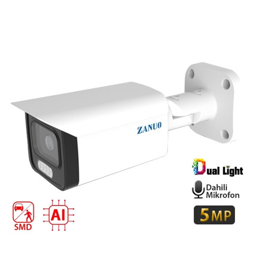 -ZANUO ZN-IPC-B3511T-AS-L-3.6MM 5MP DUAL LİGHT+SMD+AI BULLET IP KAMERA ( Dahili Mikrofon)