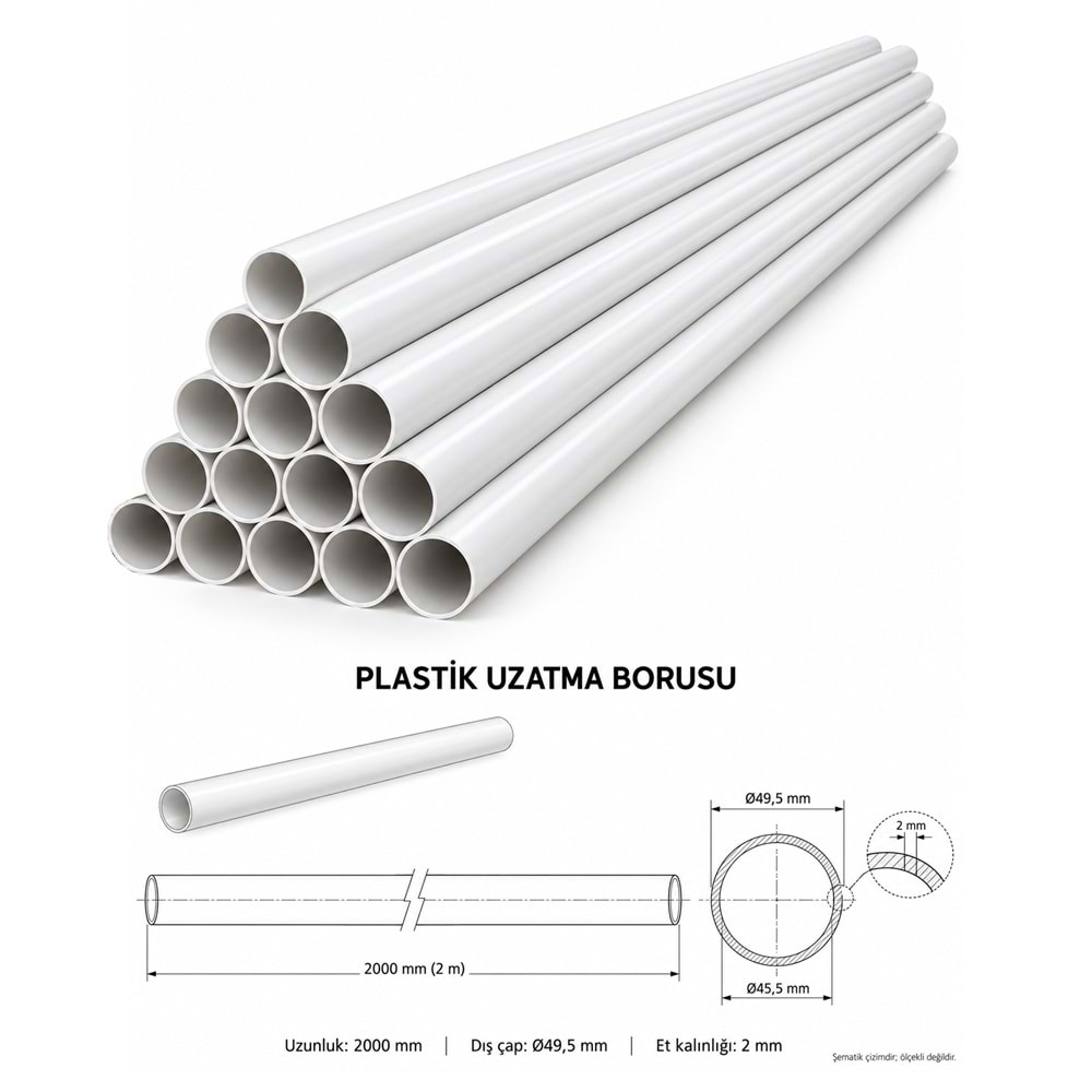 KameraKutusu TRK-FP-200CM PLASTİK UZATMA DÜZ BORU