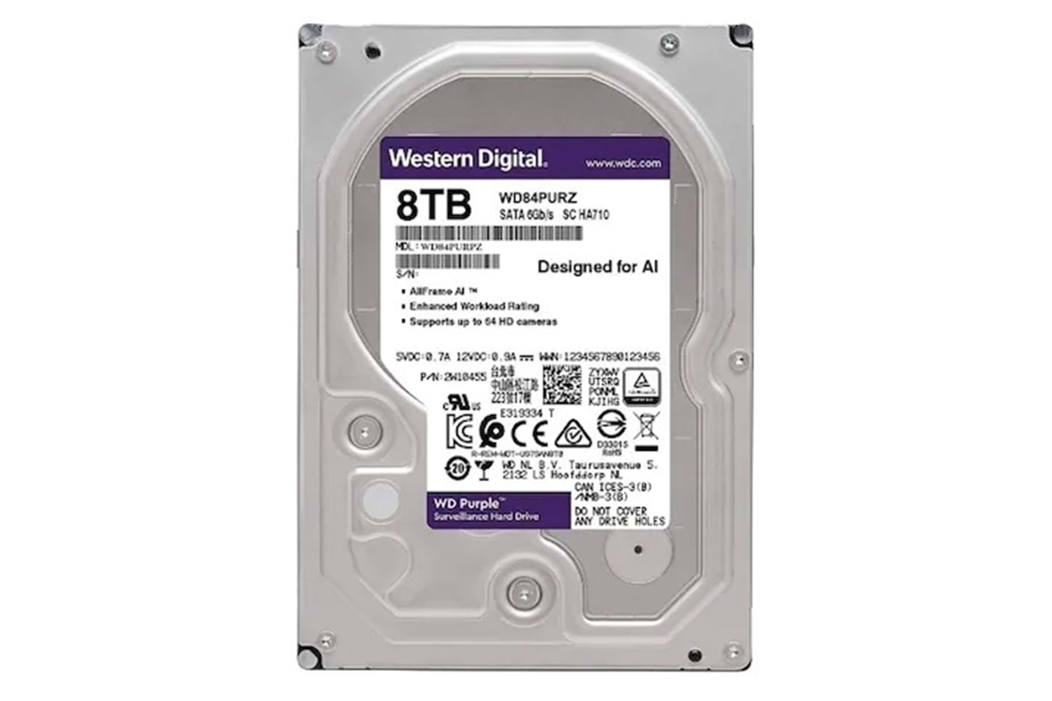 8TB 3.5 WD 5640RPM 128MB PURPLE WD84PURZ 7/24 GÜVENLİK DİSKİ (3 Yıl Garanti)