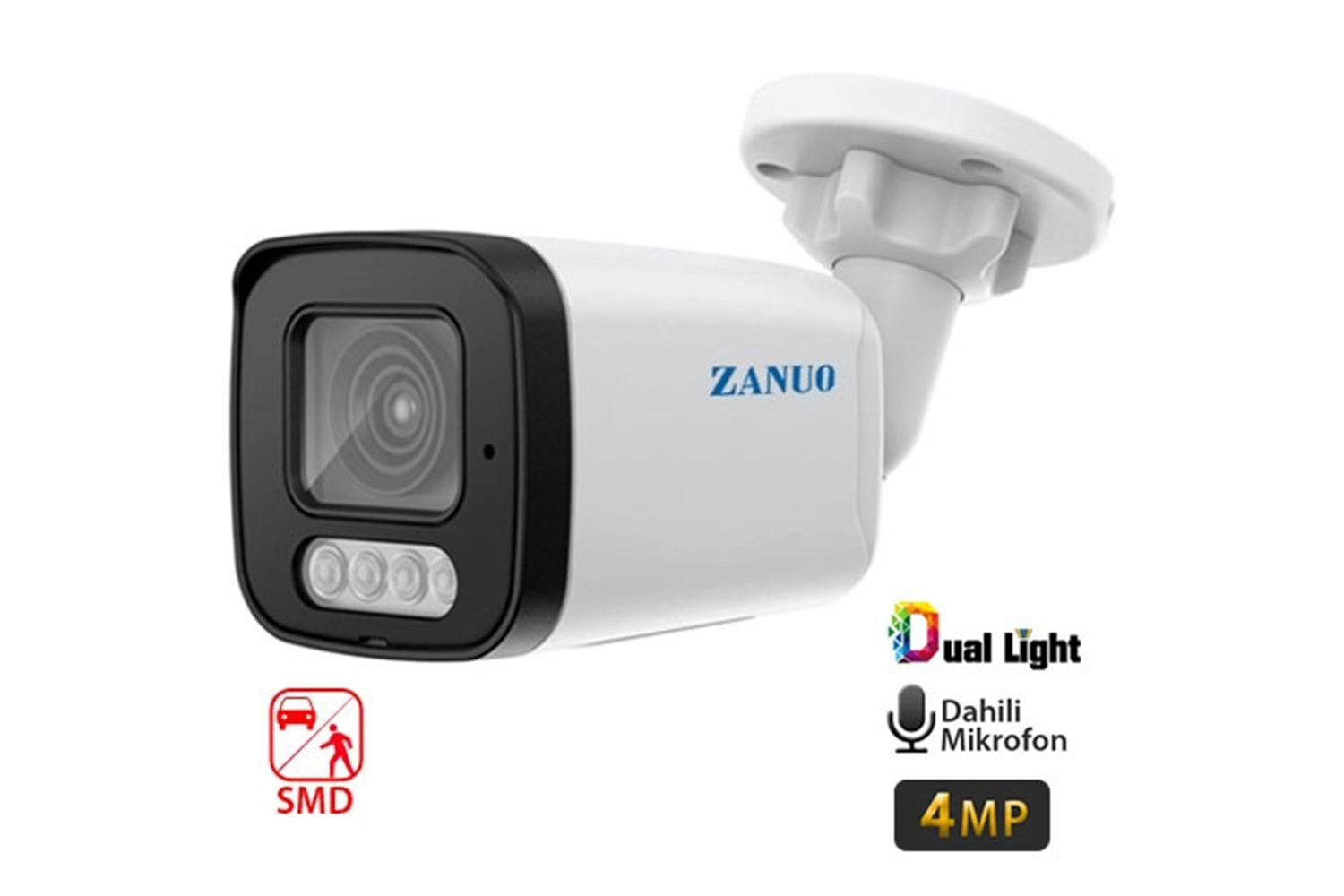 ZANUO ZN-IPC-B1410C-S2-L-AS-2.8MM 4MP DUAL LİGHT+SMD BULLET IP KAMERA( Dahili Mikrofon)