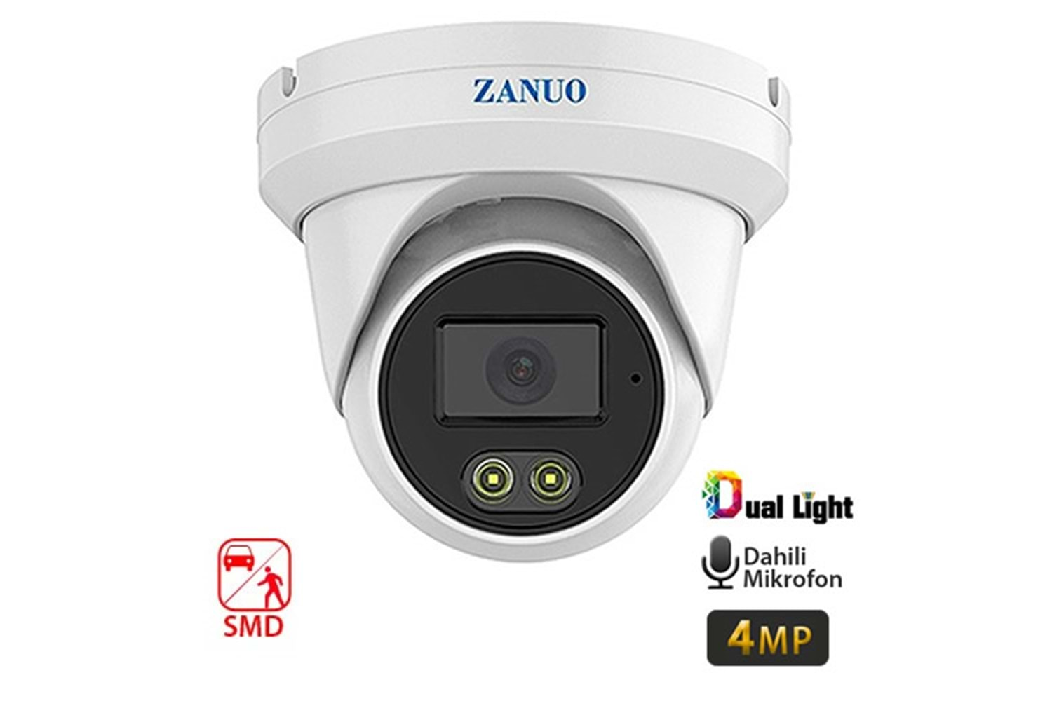 ZANUO ZN-IPC-E1410C-S2-L-AS-2.8MM 4MP DUAL LİGHT+SMD DOME IP KAMERA( Dahili Mikrofon)