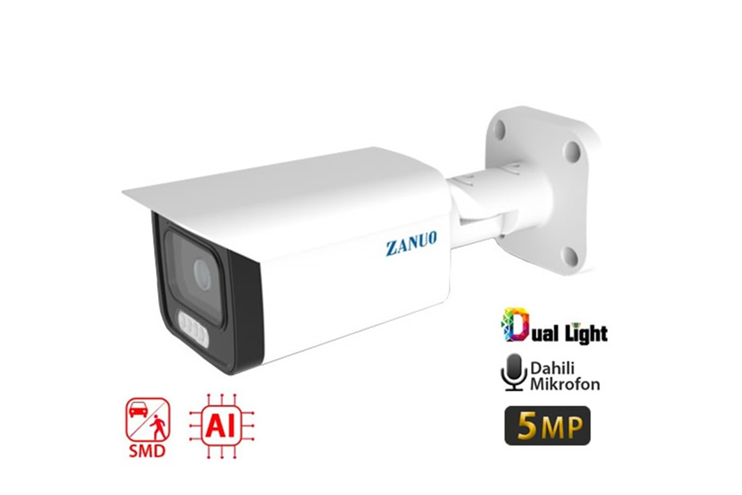 ZANUO ZN-IPC-B3511T-AS-L-3.6MM 5MP DUAL LİGHT+SMD+AI BULLET IP KAMERA ( Dahili Mikrofon)