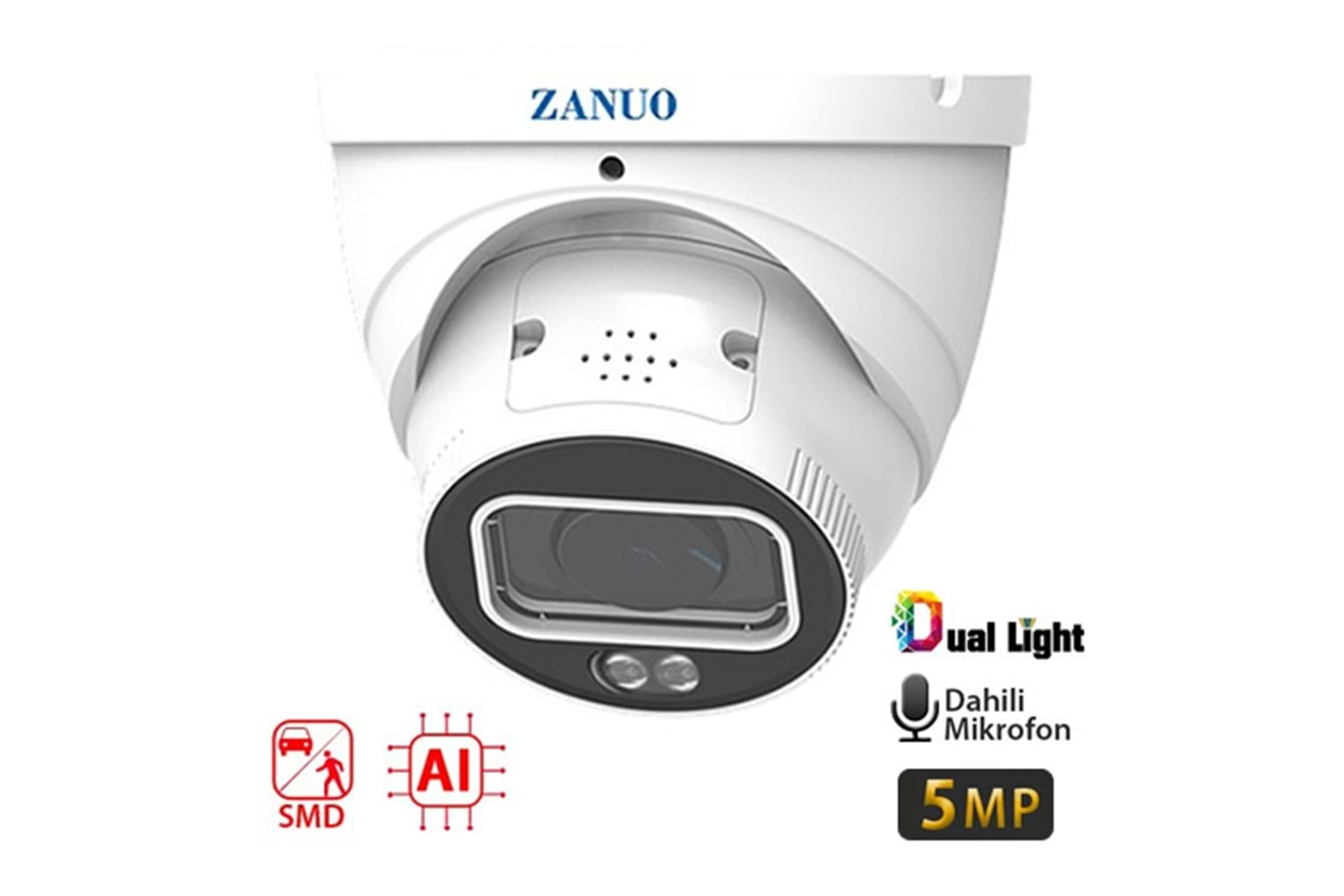 ZANUO ZN-IPC-E3511M-ZAS-L 5MP 2.7MM-13.5MM DUAL LİGHT+SMD+AI DOME IP KAMERA( Dahili Mikrofon)