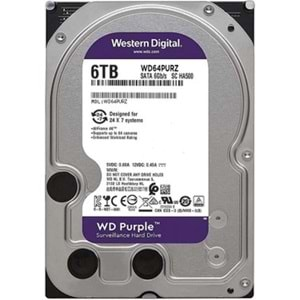 6TB WD 3.5 PURPLE SATA3 5400RPM 256MB 7/24 GÜVENLİK WD64PURZ (3 YIL RESMİ DİST. GARANTİLİ)