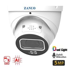 ZANUO ZN-IPC-E3511M-ZAS-L 5MP 2.7MM-13.5MM DUAL LİGHT+SMD+AI DOME IP KAMERA( Dahili Mikrofon)