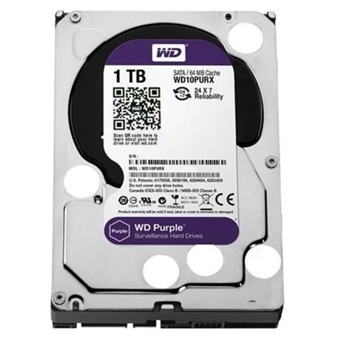 1TB 3.5 WD SATA 64MB PURPLE WD10PURZ 7/24 ( 3 Yıl Garanti )