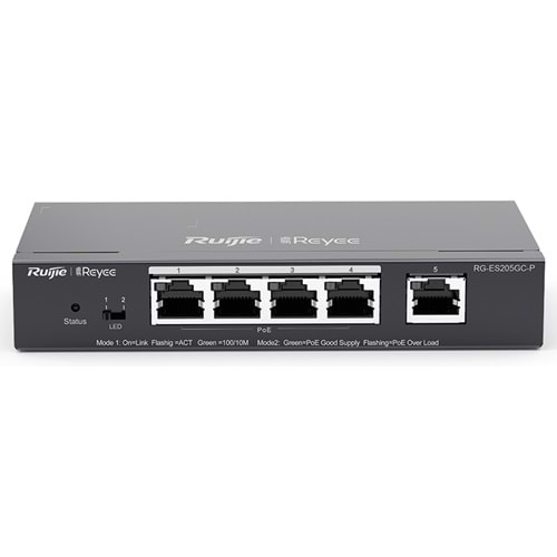 RUİJİE - REYEE RG-ES205GC-P 5-Port Gigabit Smart POE Switch, 5 Gigabit RJ45 Ports including 4 PoE/POE+ Ports, Metal Kasa