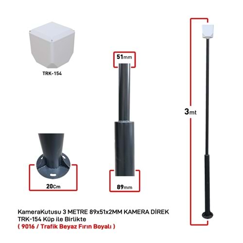 TRK-300-X+154 / 3 Mt (89x51x2MM) Metal Direk + TRK-154 Küp ile Birlikte ( 9016 / Trafik Beyaz Fırın Boyalı )