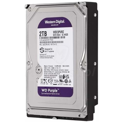 2TB 3.5 WD SATA3 5400RPM 64MB PURPLE WD23PURZ 7/24 ( 3 Yıl Garanti )