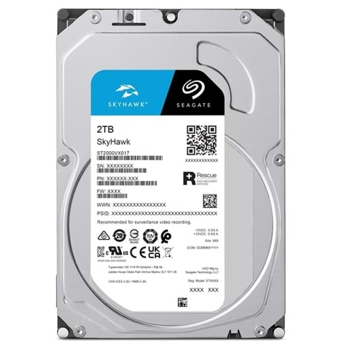 SEAGATE SKYHAWK 2TB 5900RPM 256MB SATA3 6Gbit/sn ST2000VX017 7/24 HDD ( 3 Yıl Garanti )