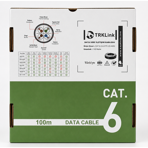 TRKLink CAT6 4x2x23AWG U/UTP CCA KABLO 100MT KUTU PVC