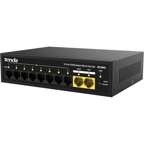 TENDA S110PC 10 PORT 10/100 8 PORT POE 2 PORT UPLİNK 80W SWİTCH