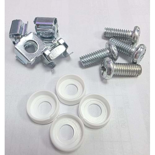 ALFAFONET KAFES SOMUN SETİ 1 SET: 4PCS. M6X15 YSB VİDA,RACK PULU,KAFES SOMUN(BEYAZ) (BE-SMZNKF-06.0X00.0-SET4M6