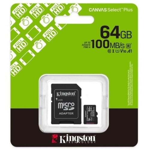 KİNGSTON 64GB CANVAS SELECT PLUS MİCRO SD CARD SDCS3/64GB