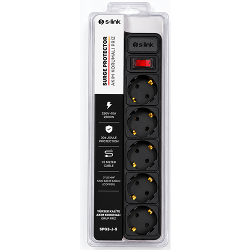 S-LİNK SPG3-J-5 5 Lİ 1.5MT 306Joule AKIM KORUYUCULU PRİZ