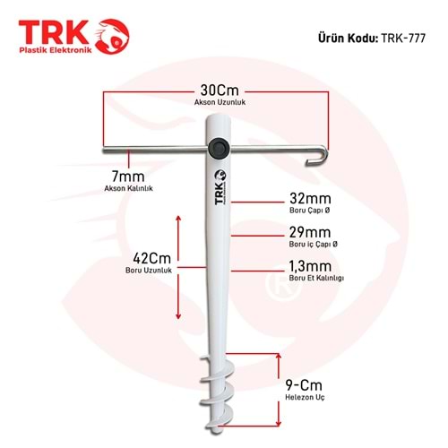 TRK-777 Metal Şemsiye Kazığı (BEYAZ)