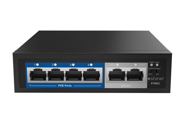 STONET P106C 6 Port Fast Ethernet 4+2 PoE Switch/4 PortPoE/802.3at/af
