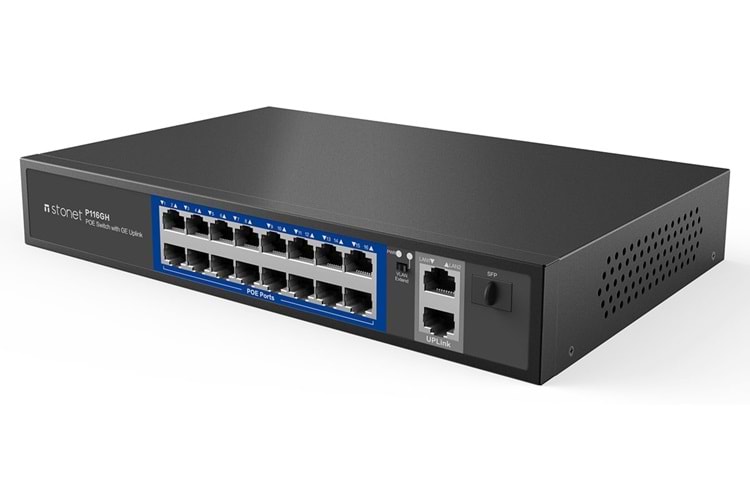 STONET P116GH 16 Port Fast Ethernet PoE Switch/802.3at/af,2*Gigabit uplink port,1*SFP port