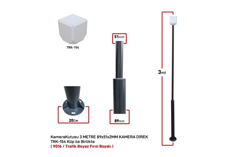 TRK-300-X+154 / 3 Mt (89x51x2MM) Metal Direk + TRK-154 Küp ile Birlikte ( 9016 / Trafik Beyaz Fırın Boyalı )