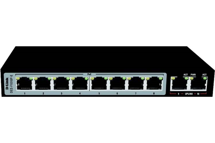 D-Link DES-F1010P-E/E 8 Poe, 2 Uplink 10 PORT 10/100 Base-T Long Range 250m POE+ Surveillance 96W SWİTCH